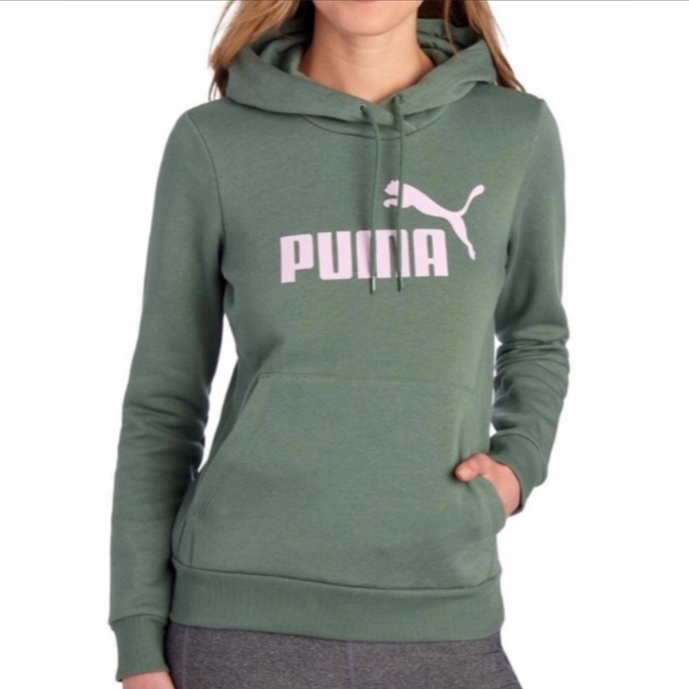 NEW Women Puma Essentials Logo Fleece Hoodie Laurel Wreath Size Small